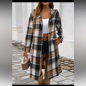 Anthropologie Sezane Plaid Hooded Coat Jacket
